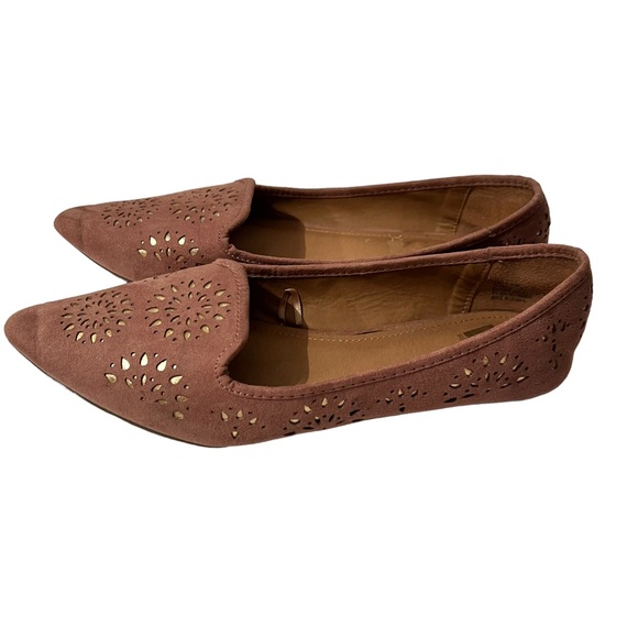 Report Emma Mauve Suede Open Cutwork Slip Ons Pointed Toe Flat Shoes Size 11 - Picture 5 of 7